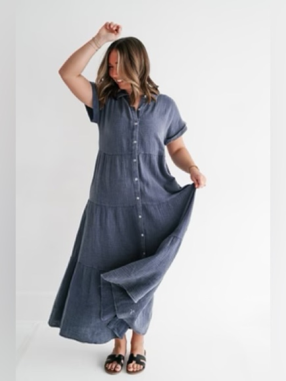 In February L 100% cotton navy dress
